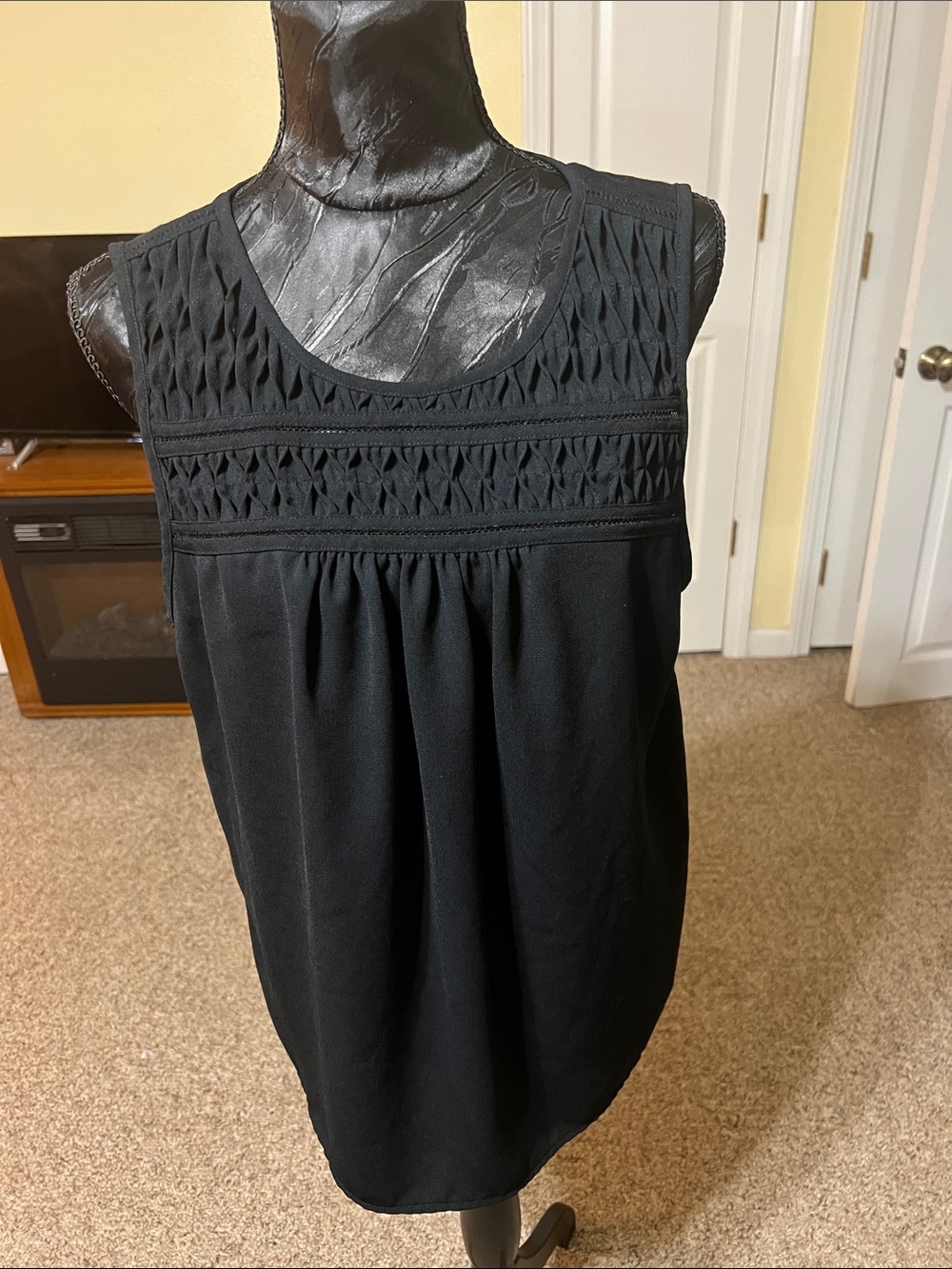 Elle Black Crochet Yoke Tank Top